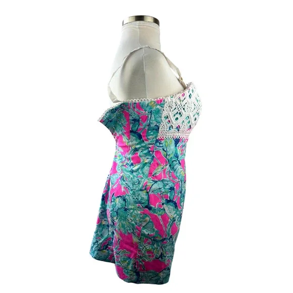 Lilly Pulitzer Brynn Strapless Dress Lobsters In Love Razz Crochet Shift Size 8 - Picture 14 of 16